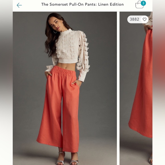 Anthropologie hot pink linen crop pants. Size medium. Worn once. - Picture 2 of 6